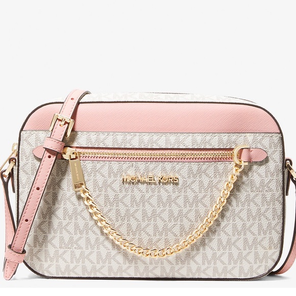 Michael Kors Jet Set Item Large East West Zip Chain Crossbody Powder Blush Multi